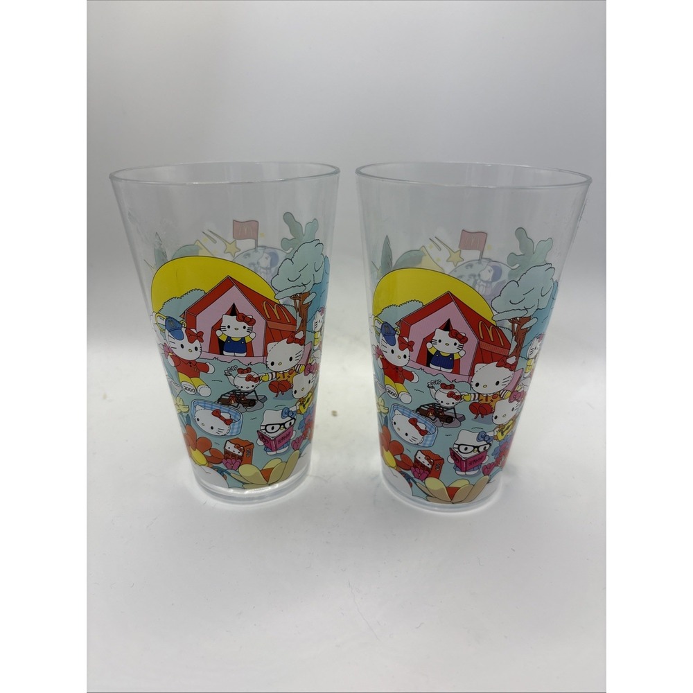 Set Of 2 McDonald's 2024 Sanrio Collectors Plastic Cups Hello Kitty Snoopy